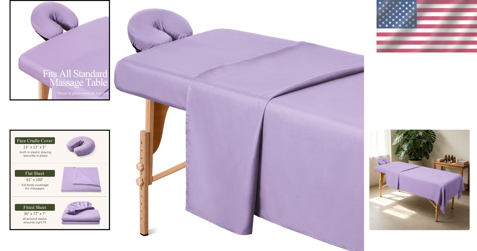 3-Piece Professional Massage Table Sheets Set - Soft Microfiber, Lavender