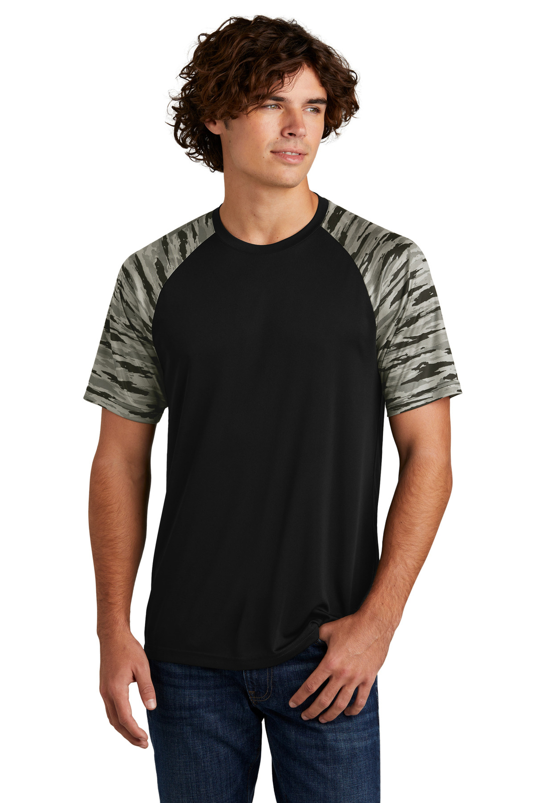 Sport-Tek ST376 Mens Short Sleeve Drift Camouflage Colorblock T-Shirt