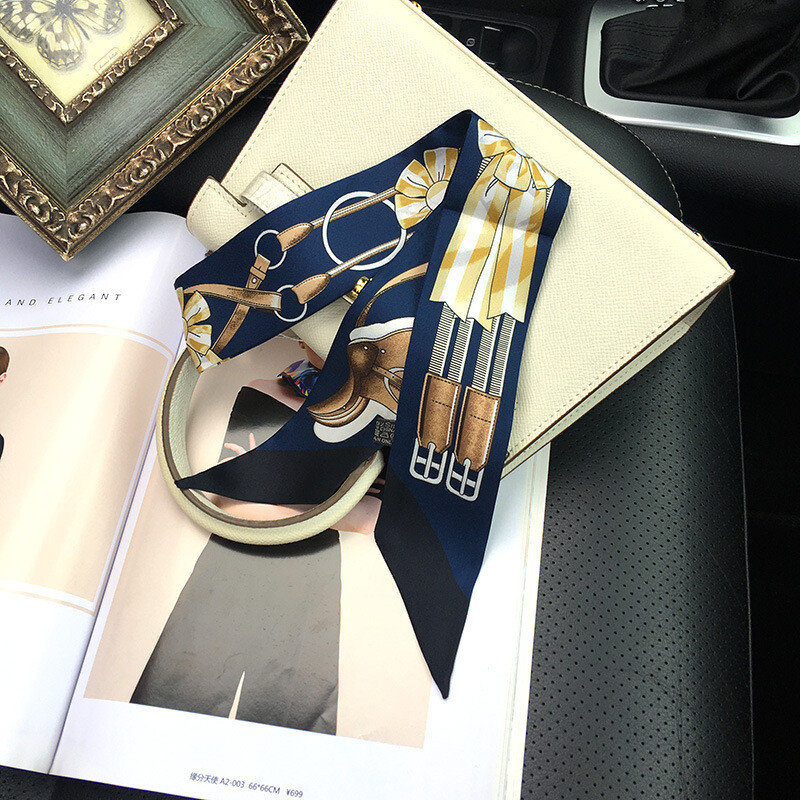 Pure Twill Silk Scarf Ribbon Harness Print Fashion Slim Head Band Necktie 86*5cm