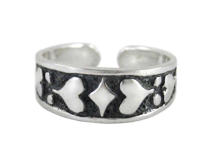 Sterling Silver Bold Diamond and Hearts Band Adjustable Toe Ring