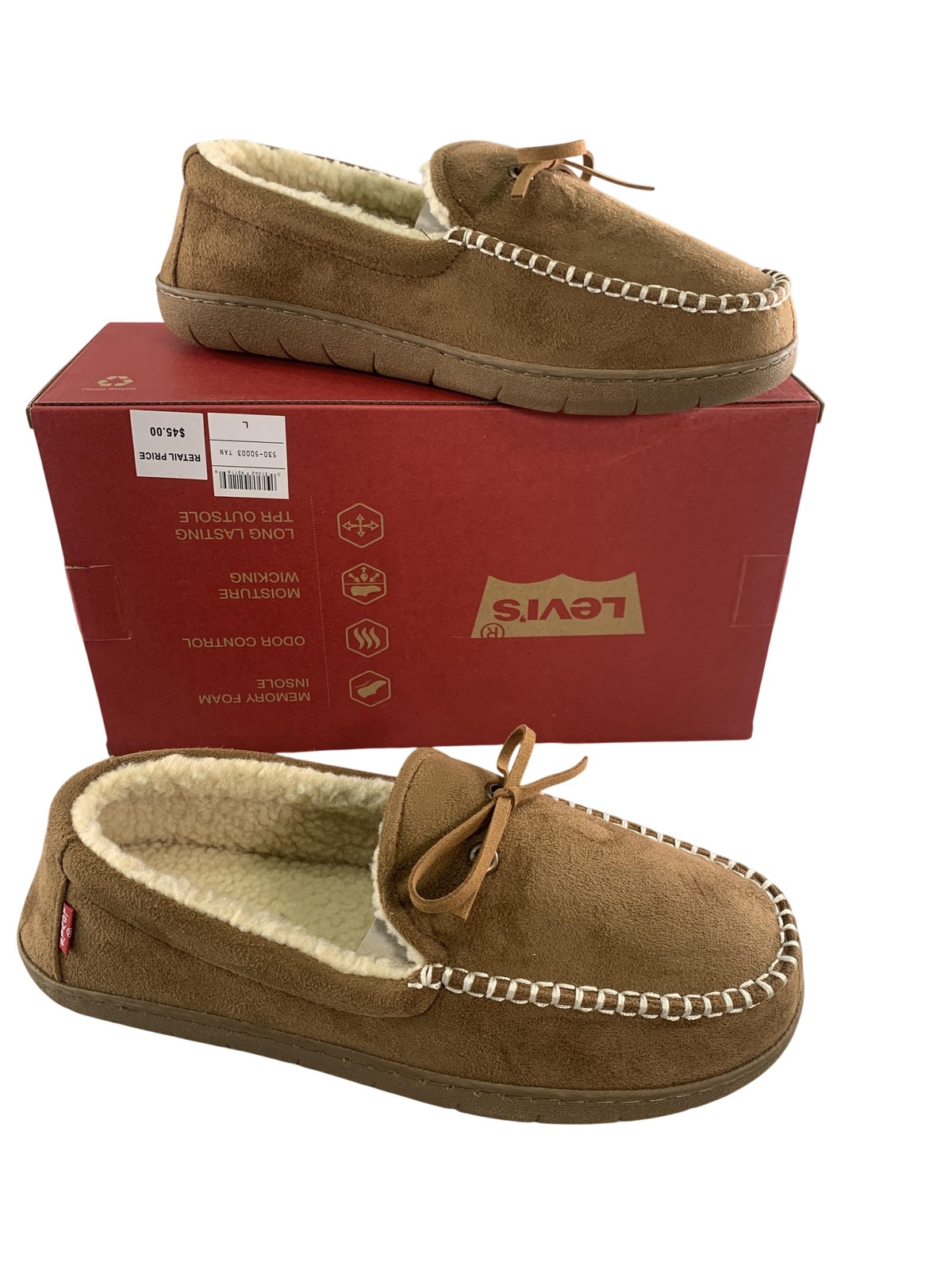 Levis Slippers Mens Size 10 Brown Moccasin Faux Fur Memory Foam House Shoes