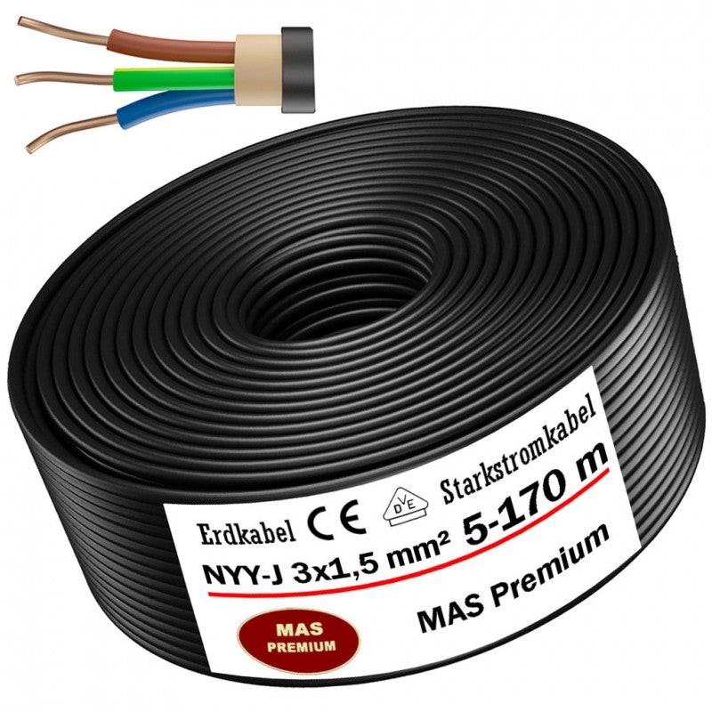 5-170 m underground cable power cable NYY-J 3 x 1.5 mm² electrical cable