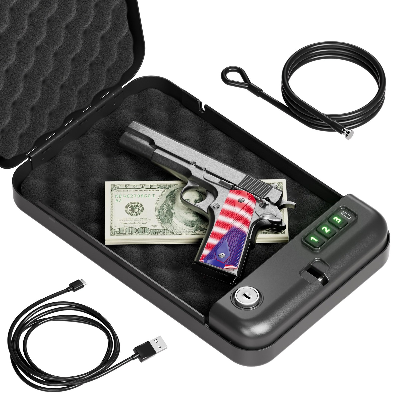 Grimtron Portable Pistol Safes – Electronic 11.02 x 7 x 1.85 inches, Black