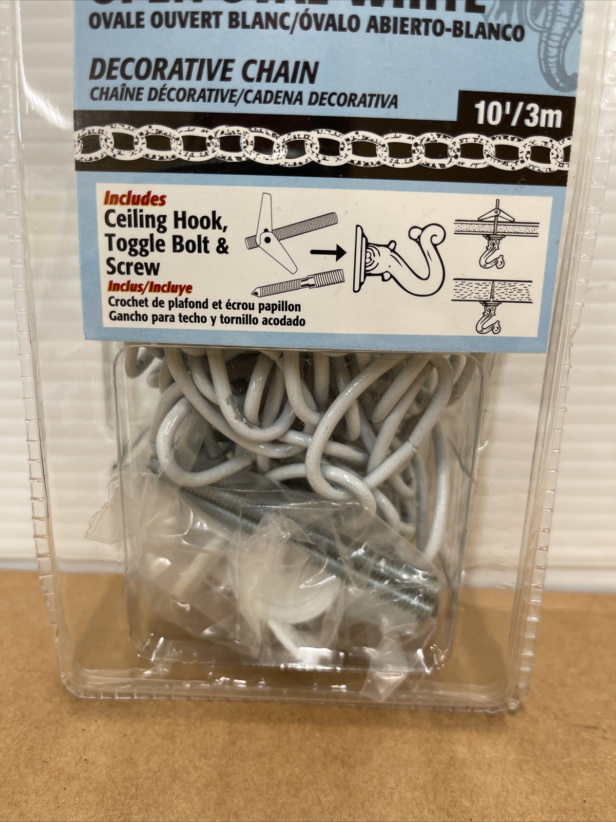 MIBRO 504205 Lightweight Open Oval White Polycoated Decor Chain 10 ft. x 3 mm.