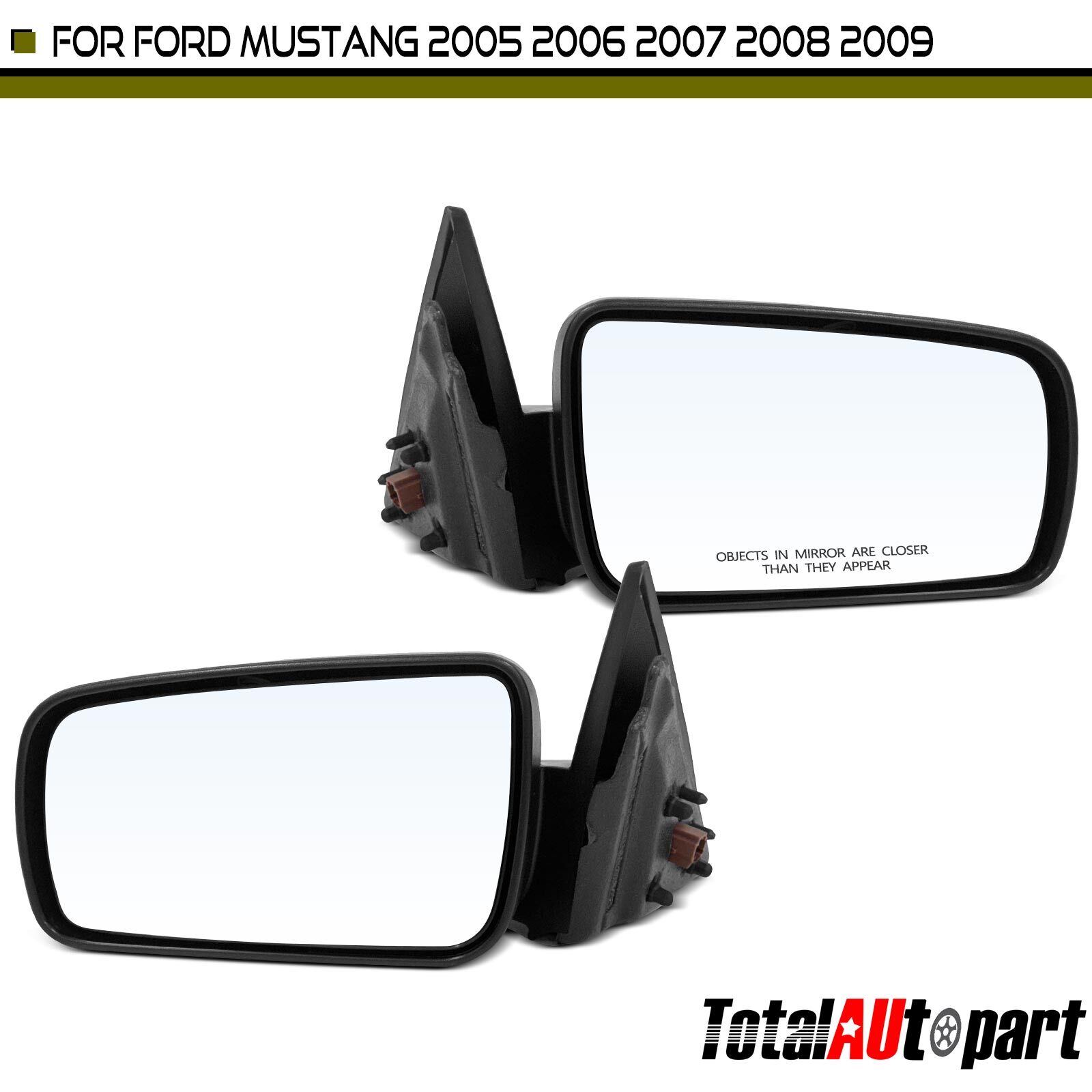Pair Black Mirror with Power Adjust for Ford Mustang 2005 2006 2007 2008-2009
