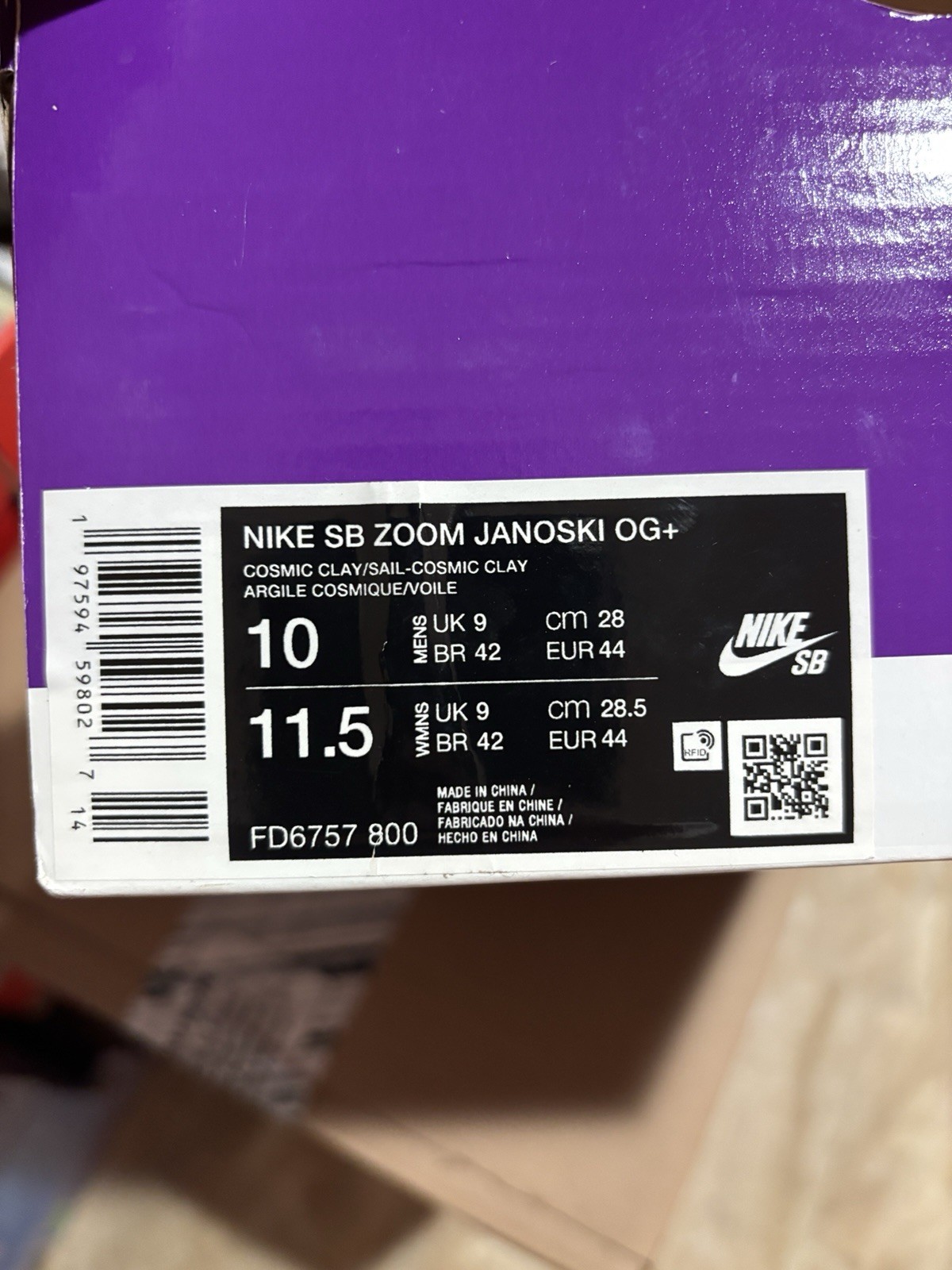 Size 10 - Nike Zoom Men’s Stefan Janoski OG+ SB Cosmic Clay Shoe No Lid