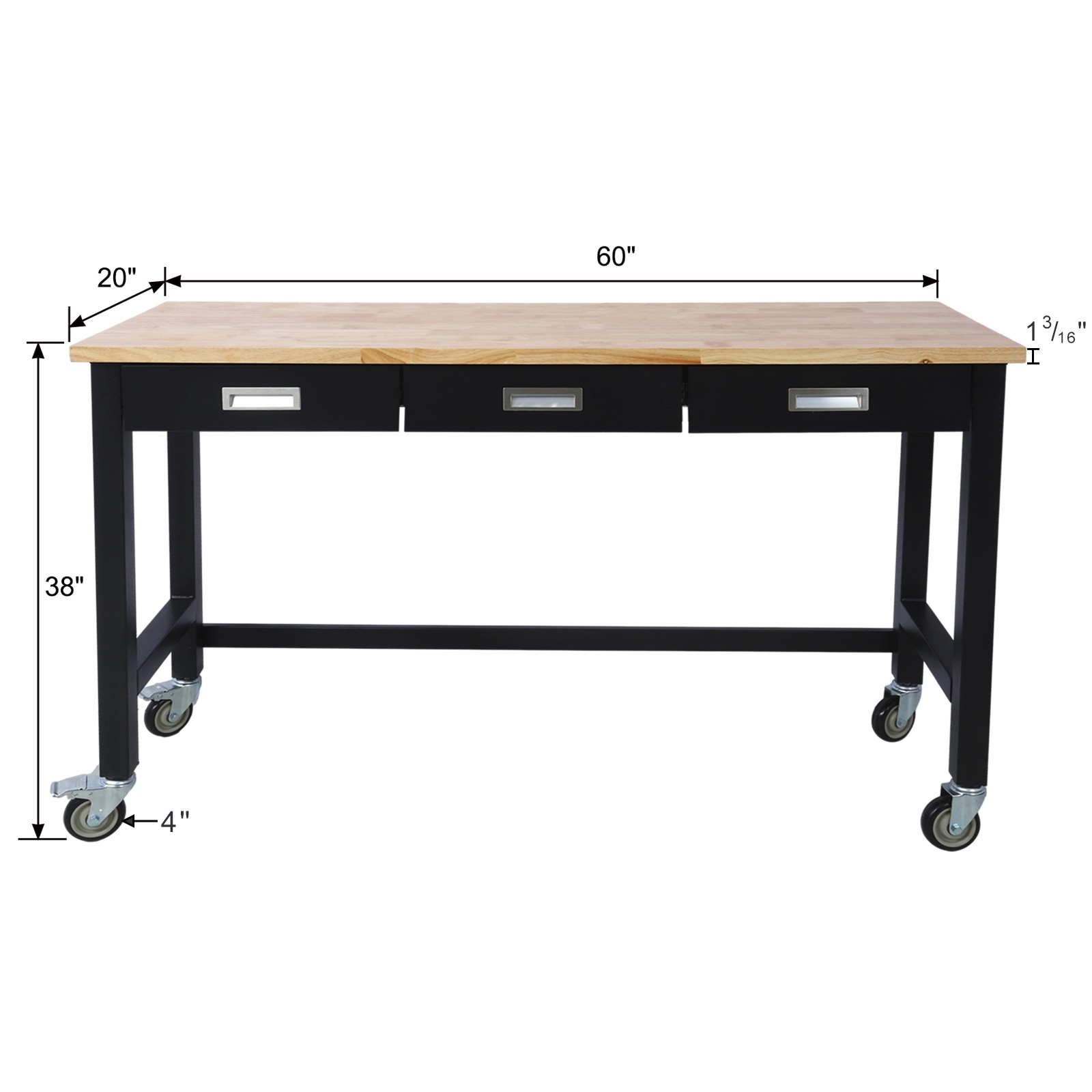 60in Adjustable Work Bench Drawer Storage Heavy Duty Bamboo Wood Work Table