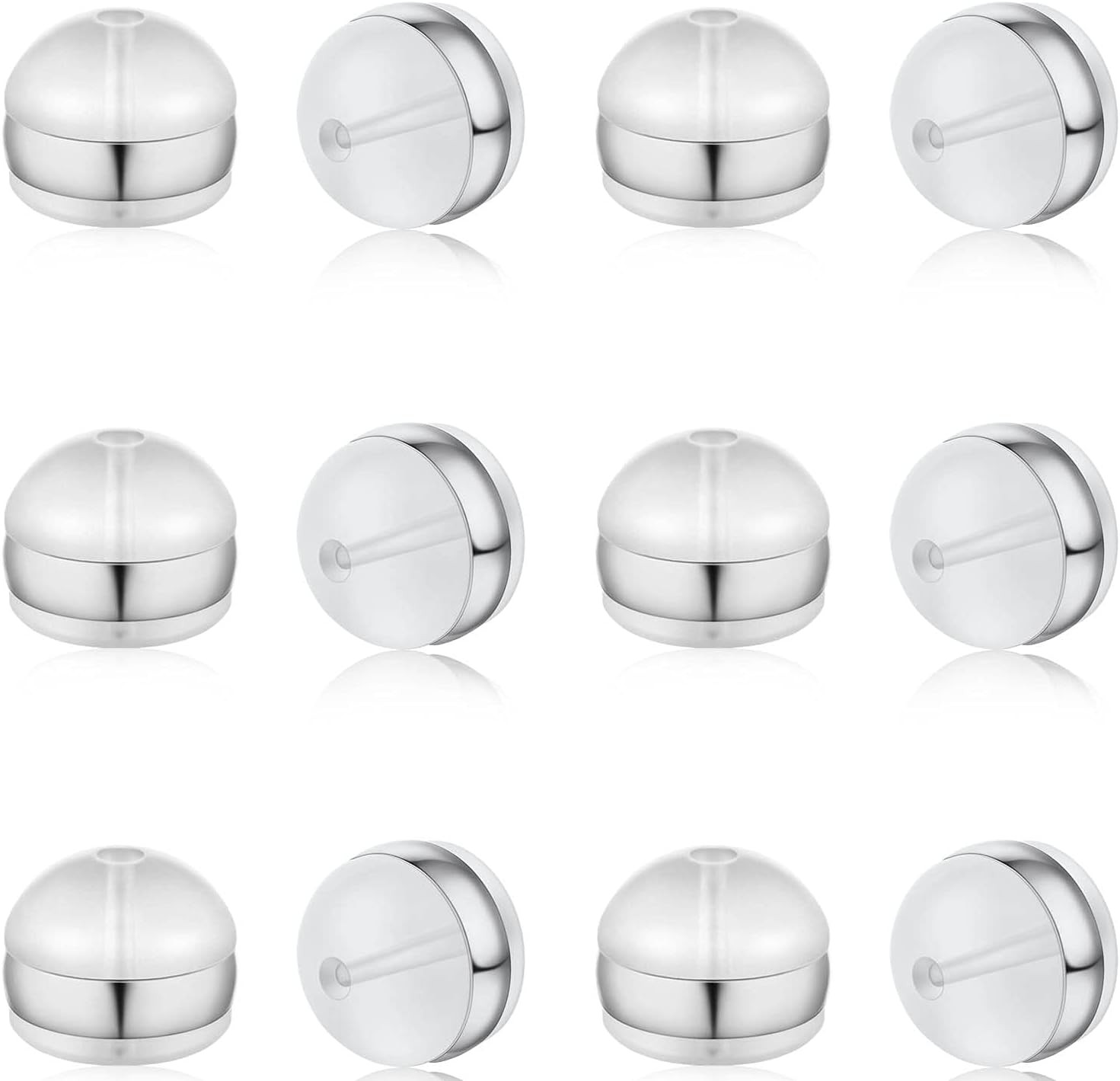 12Pcs White Gold Soft Silicone Earring Backs for Studs Silver Belt Rubber Earrin