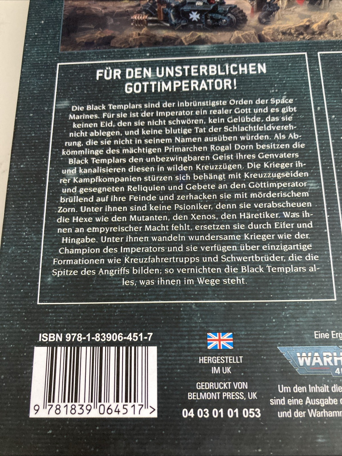 Warhammer 40K Black Templars Codex Supplement Hardback Book In German, No Seal