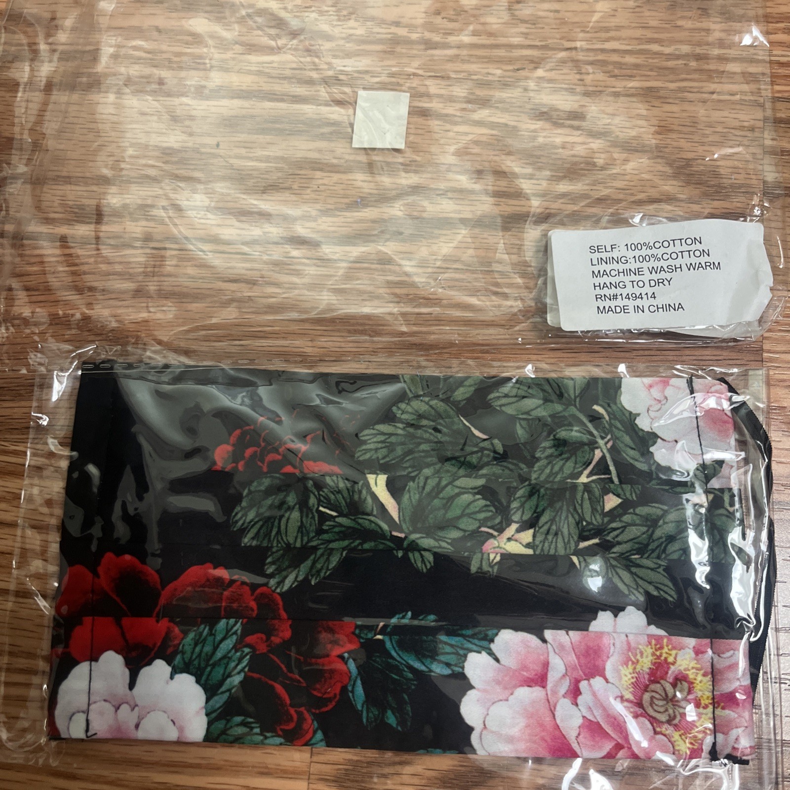 Johnny Was Face Mask Floral Black Cotton Sateen Filter Pocket Sealed