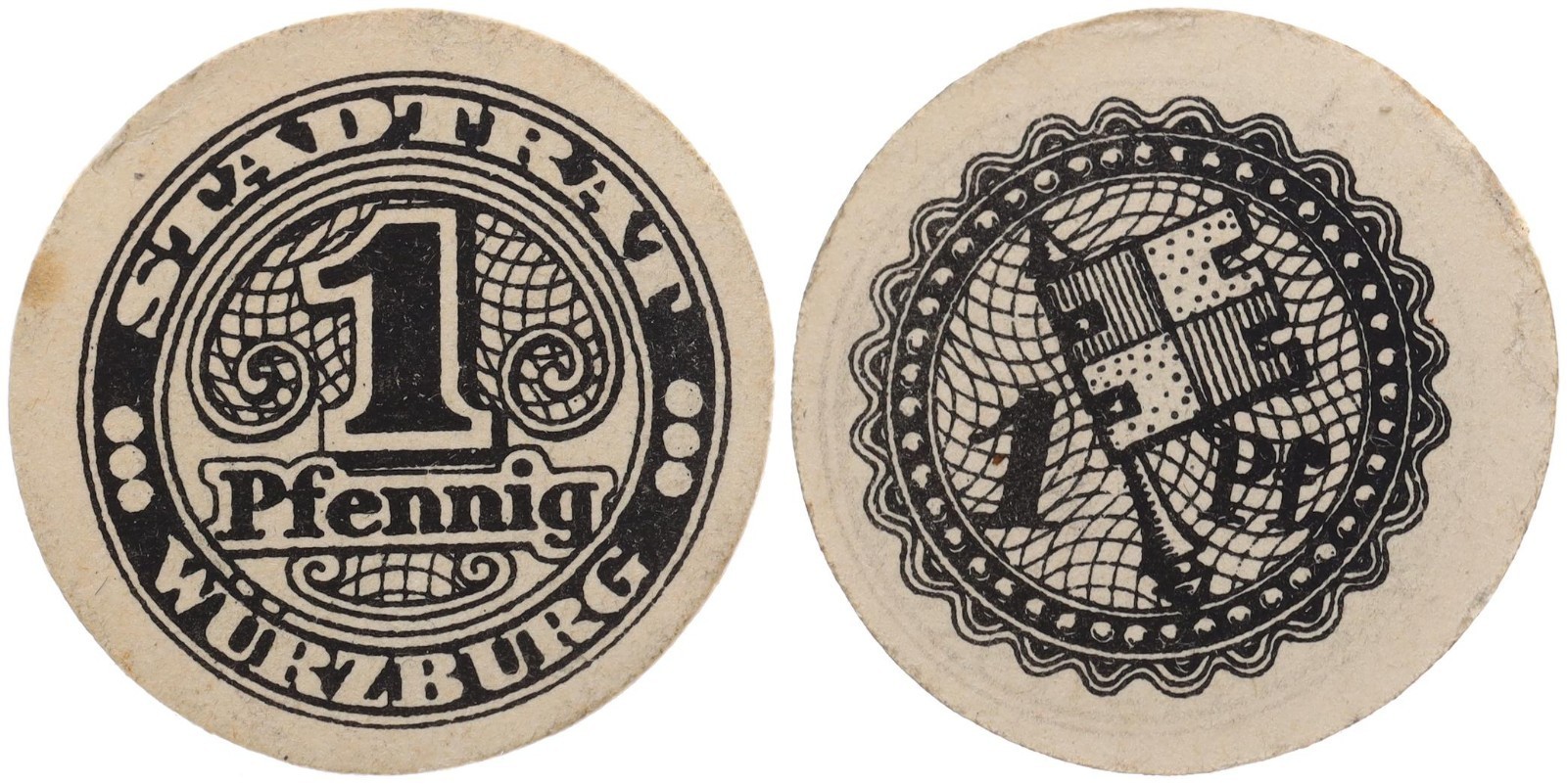 Germany - City Council Würzburg 1 Pfennig O.J.Briefmarkengeld Brand