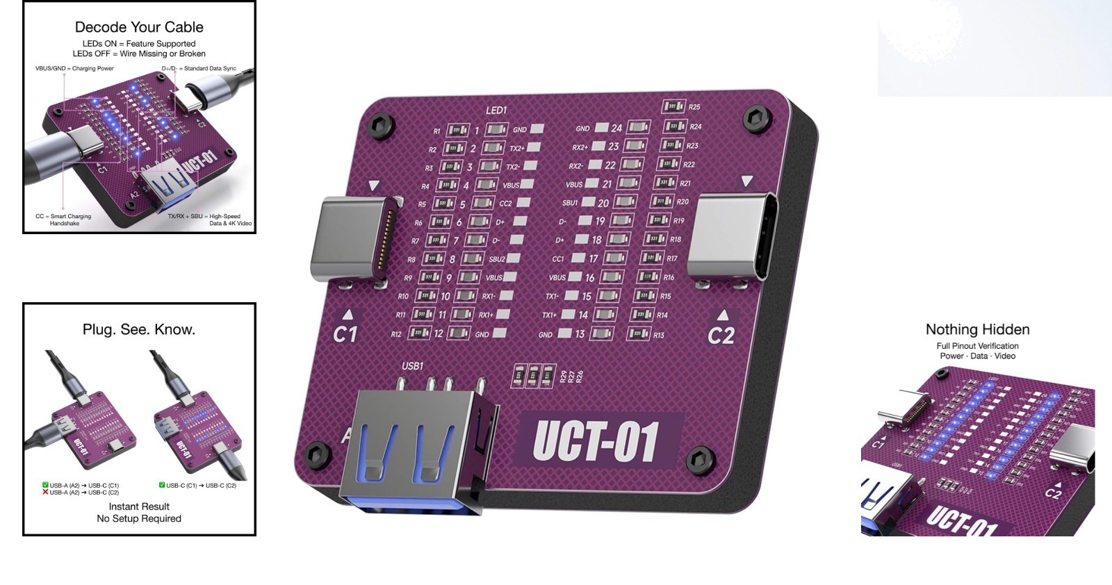 Professional USB Cable Tester & Analyzer - LED Continuity Checker for Type-C ...