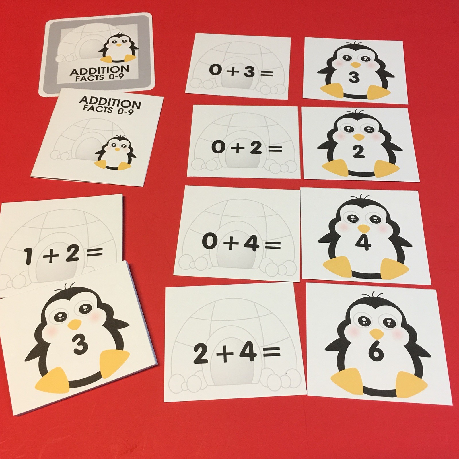 PENGUIN - Addition Facts 0-9 Matching Game 48 Cards