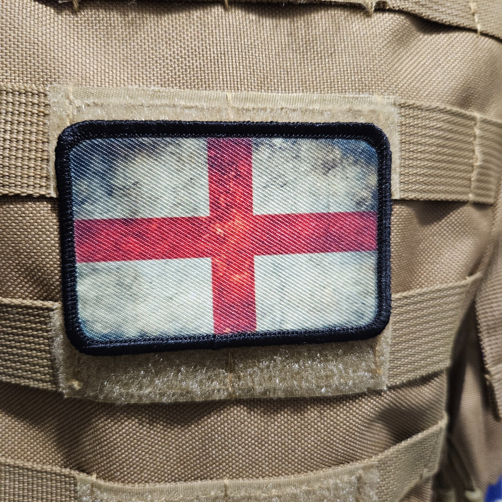 Distressed English saint George's Flag Morale Patch 2"x3" hook and loop tactical