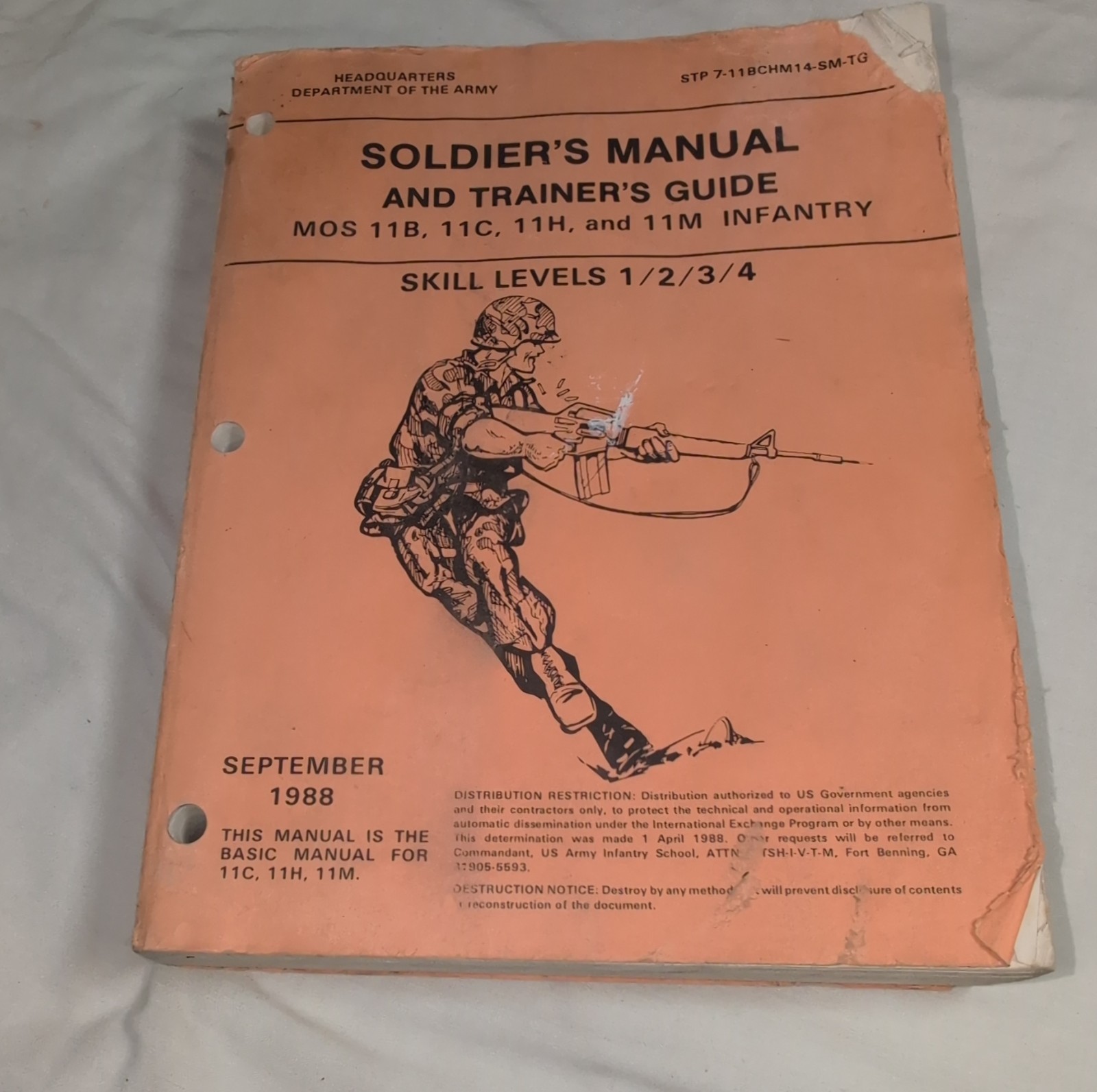 Soldier's Manual & Trainer's Guide MOS 11B 11C 11H 11M Infantry 1988 Original