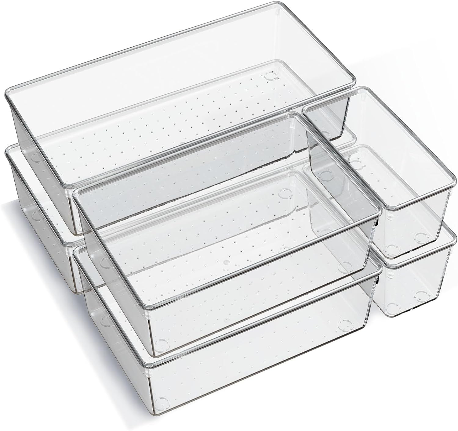 6Pack Clear Drawer Organizer Trays Non Slip Kitchen Makeup Desk Storage