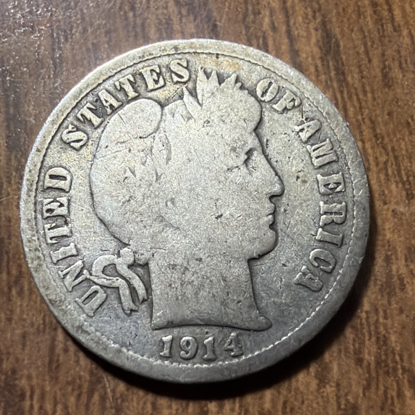1914-D Barber Dime Very Good Actual Coin Good Additional To Collection