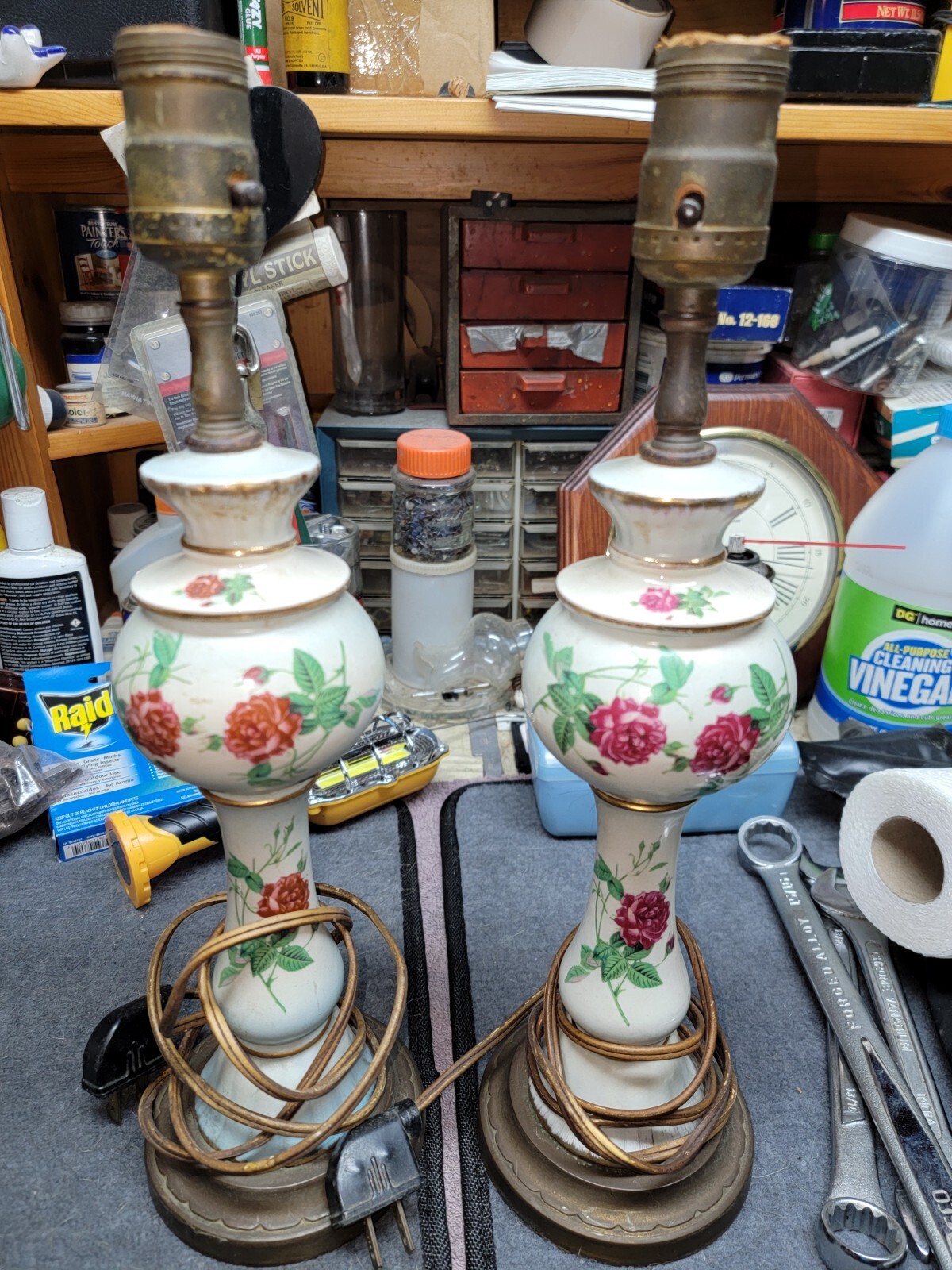 Antique 1940s Dining Room Lamps Brass&porcelain Vary RARE
