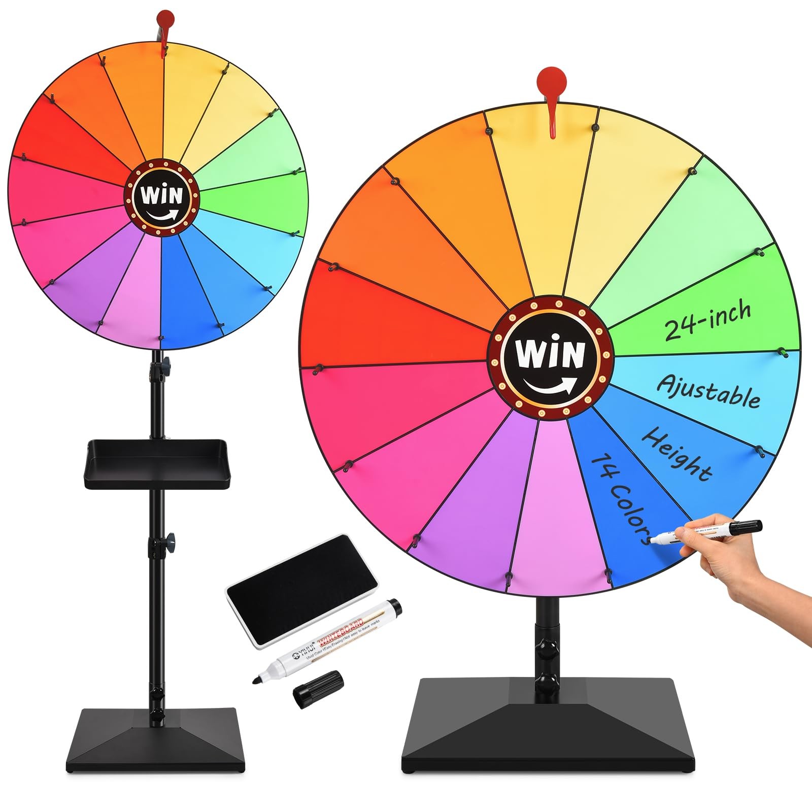 AugFir 24-inch Prize Wheel, Adjustable 32"-61" Height Desktop & Floor Stand S...