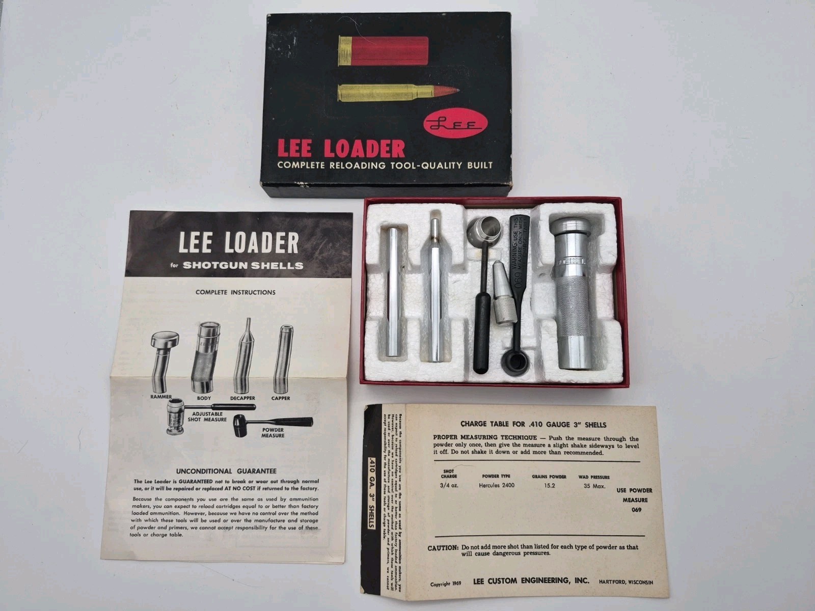 1969 Vintage Lee Loader 410 Gauge Ga. 3"  Reloading Kit Set -- 100% Complete