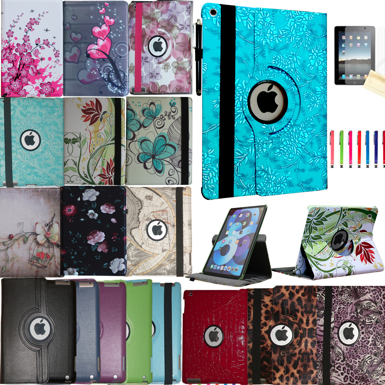 Case for New iPad 10.2 10.5 10.9 9.7 360 Rotating Smart Leather Cover Magnetic