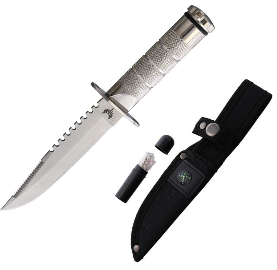 Combat Ready Survival Fixed Knife 4.63" Sawback Stainless Blade Aluminum Handle