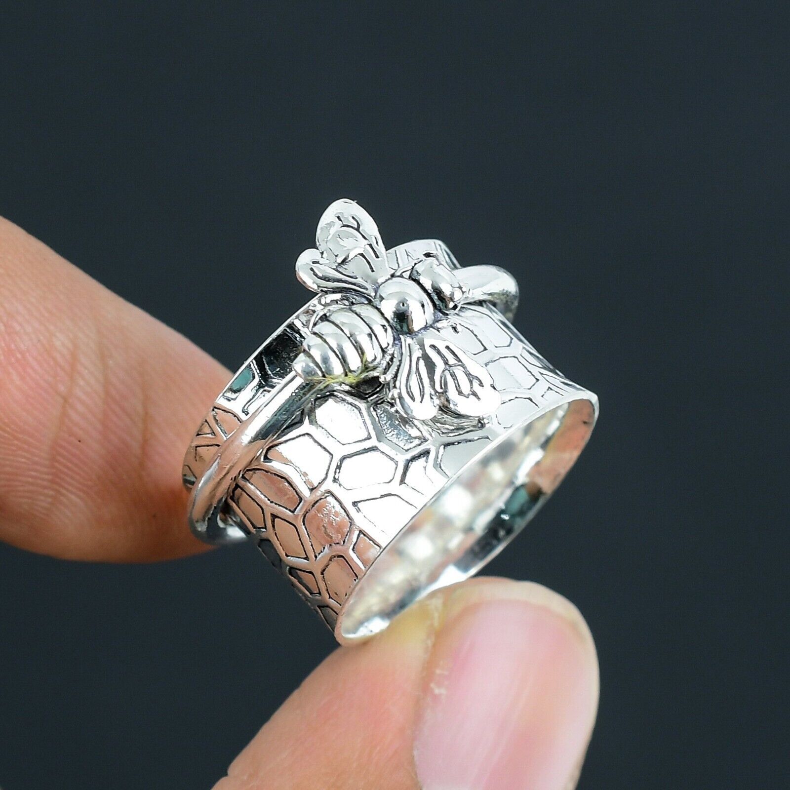 Handmade Bee Spinner Boho Ring Solid 925 Sterling Silver Band Ring All Size SI04