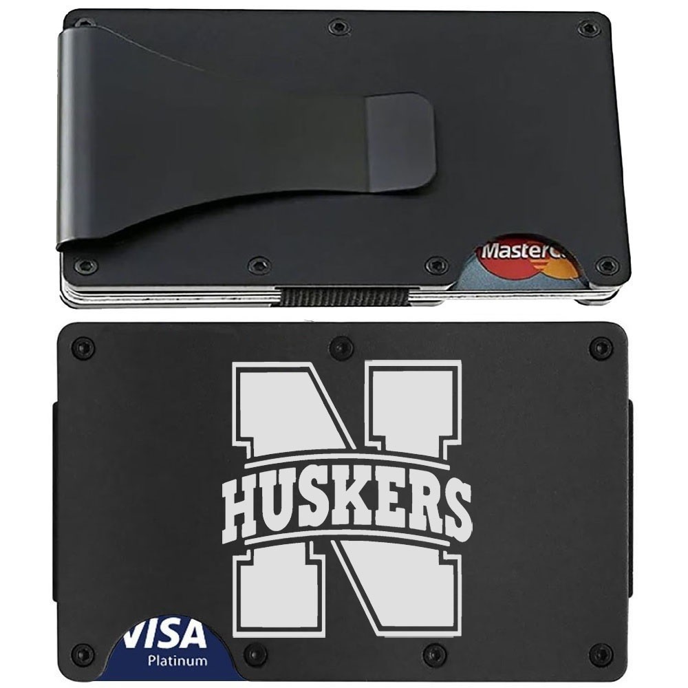 Nebraska Cornhuskers Engraved Titanium Black RFID Blocking Wallet D7
