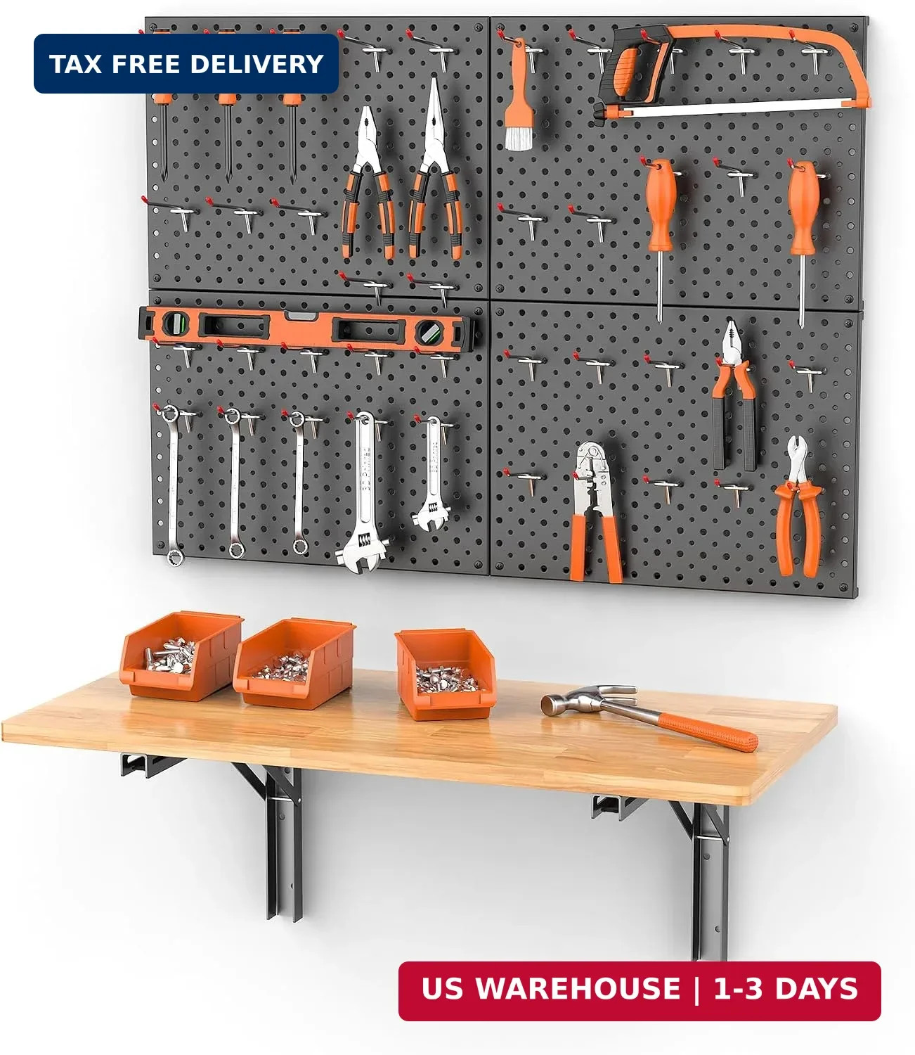 Ultrawall Folding Workbench with Pegboard, Wall Mount Work Table | Heavy Duty Ga
