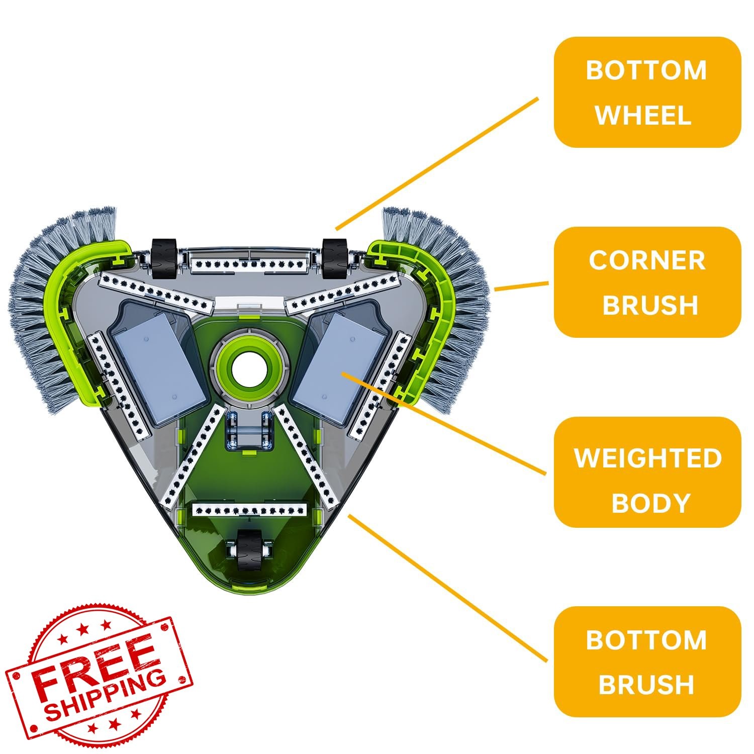 Pool Vacuum Head Weighted Triangular with Wheels Side Brushes