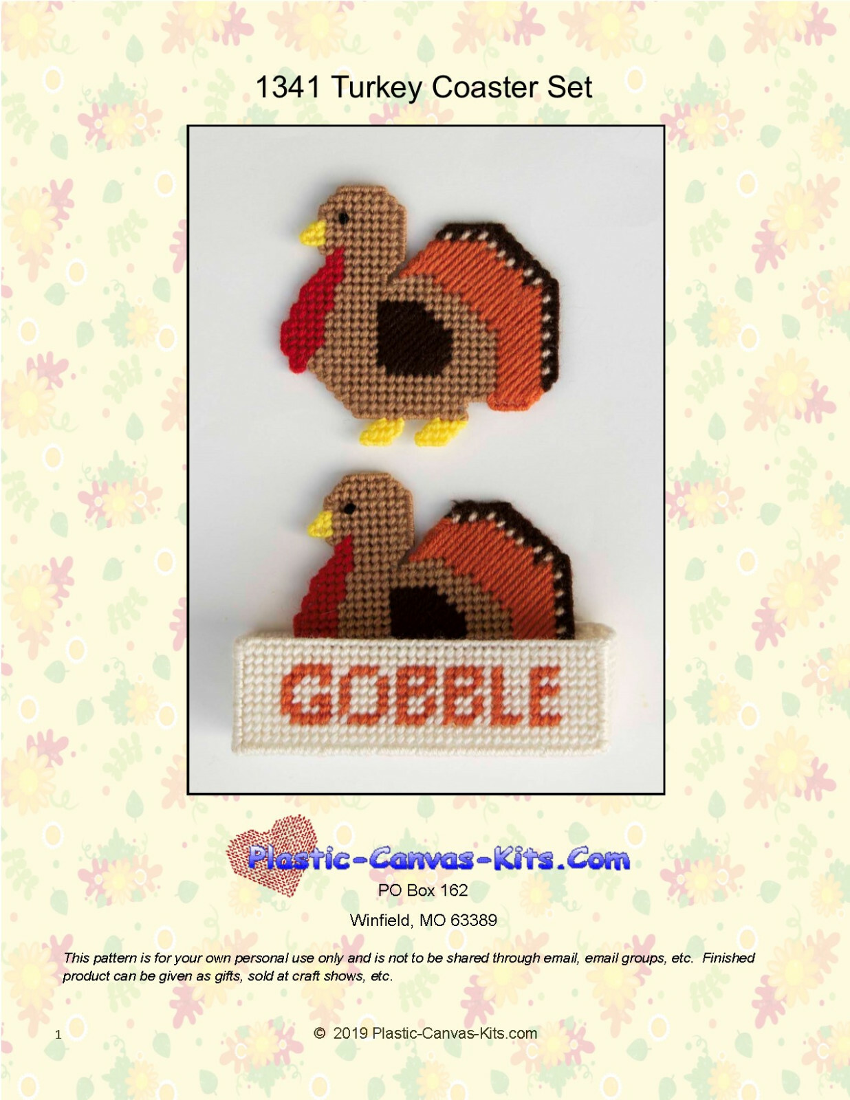 Thanksgiving Turkey Coaster Set-Plastic Canvas Pattern or Kit