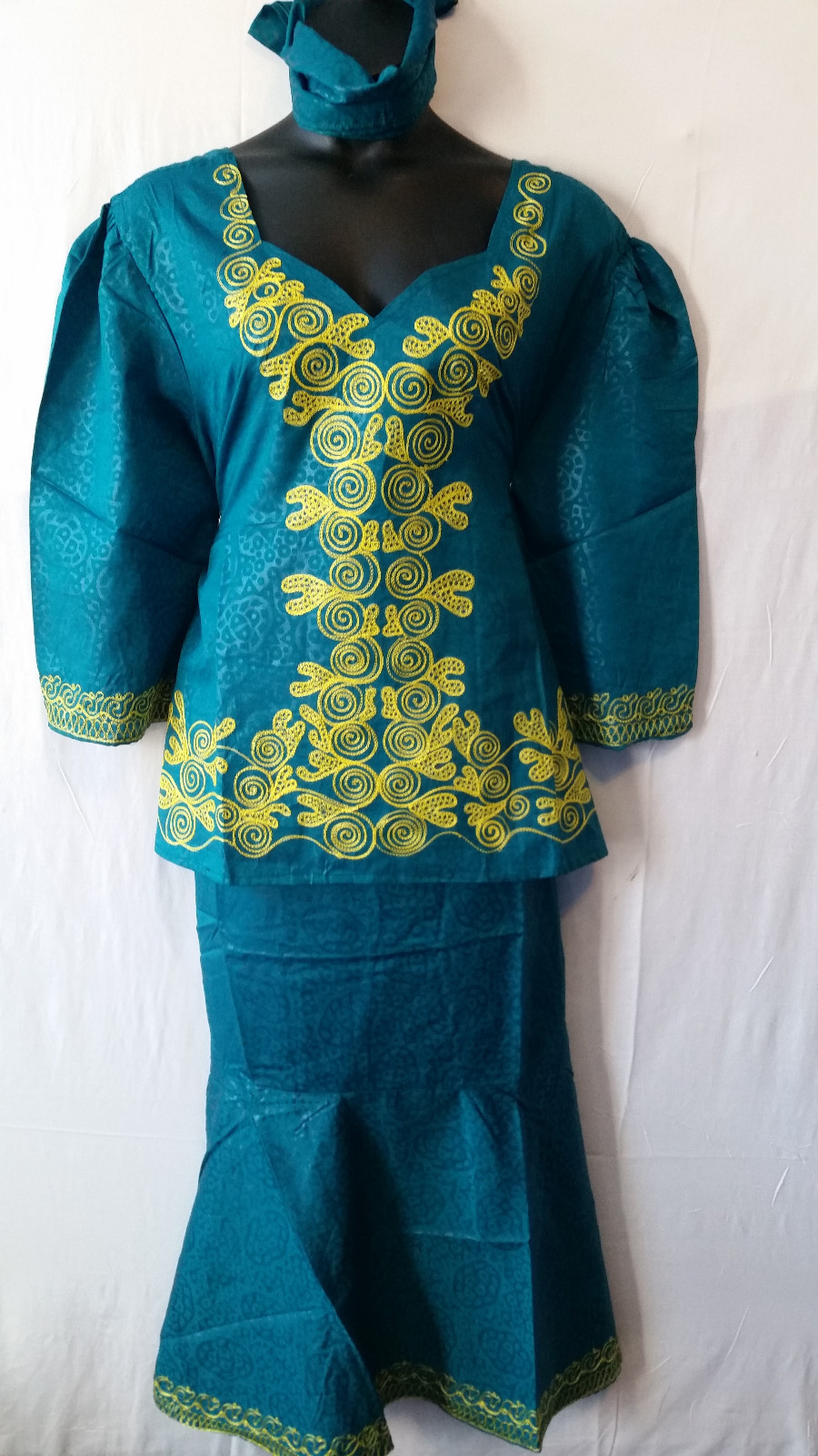 Women Clothing African 3 Pcs Skirt Suit Attire Outfit Ethnic H Green Free Size