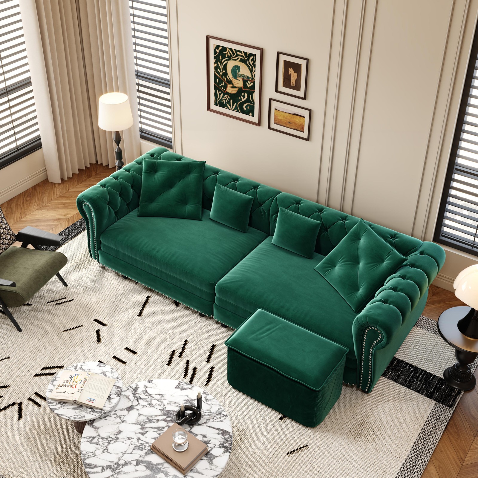Chesterfield Sofa, 89 " W 3-in-1 Pull-Out Sofa Bed, Convertible Sleeper Sofa Bed