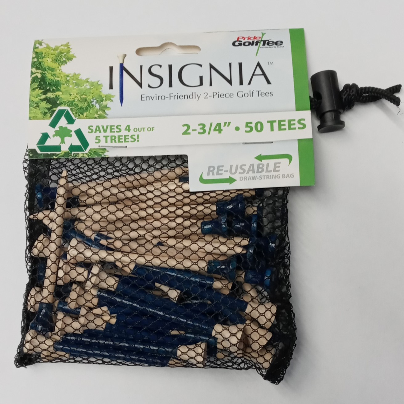 Pride 2345021 Golf Insignia Golf Tee 50pcs 2 3/4" Blue/Natural Drawstring Bag