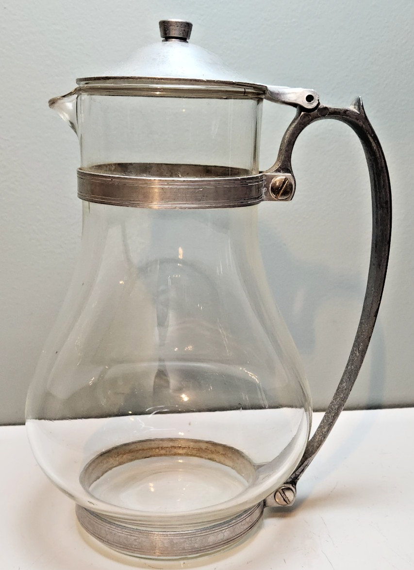 Vintage Glasbake Coffee Pot Carafe Metal Bands 10''