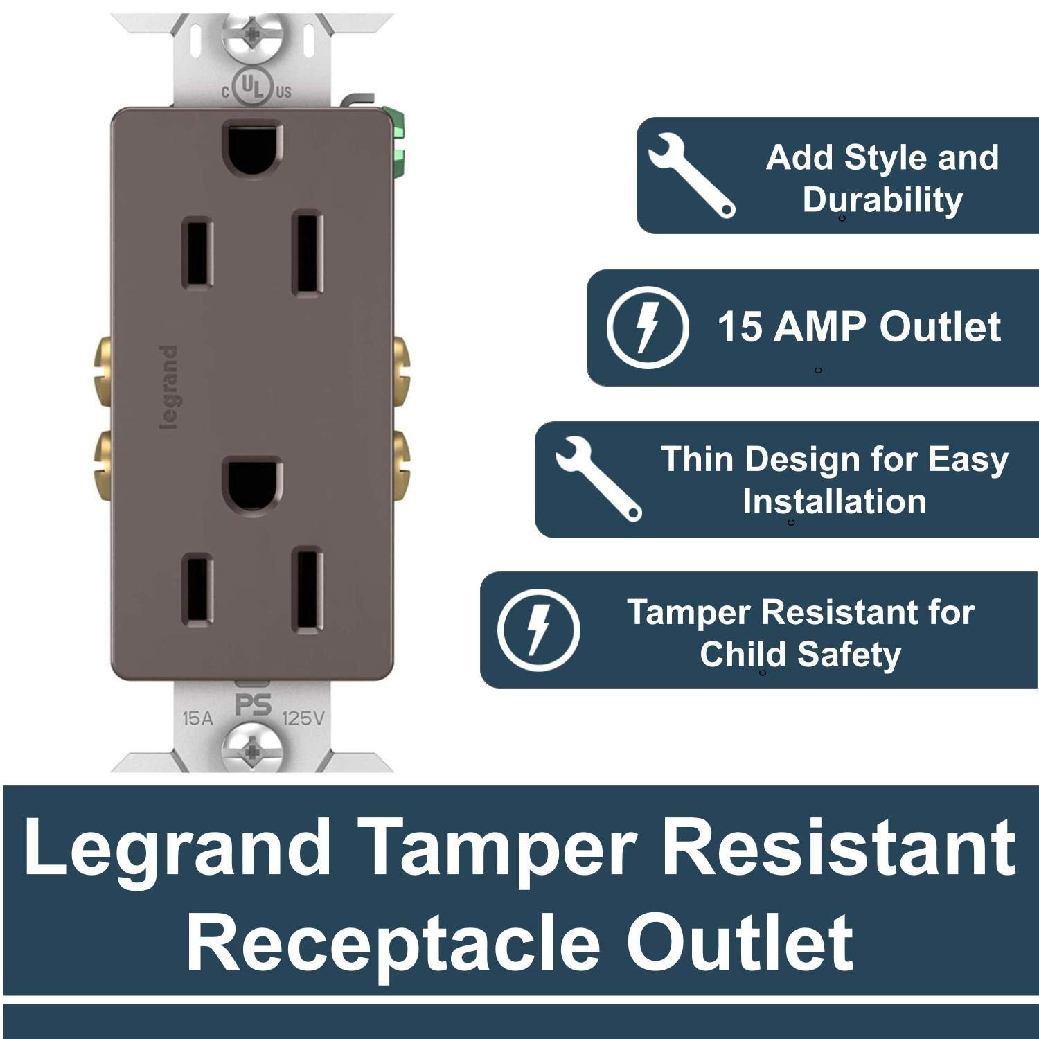 15A Tamper Resistant Duplex Outlet Decorator Wall Receptacle Brown