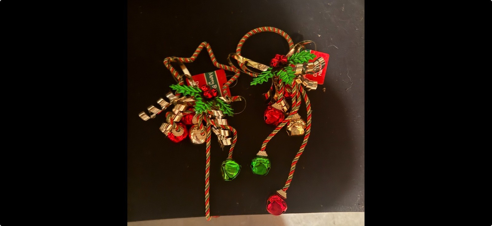 VINTAGE MERRY BRITE HOLIDAY DOOR BELL HANGERS, TWO HANGERS NEW