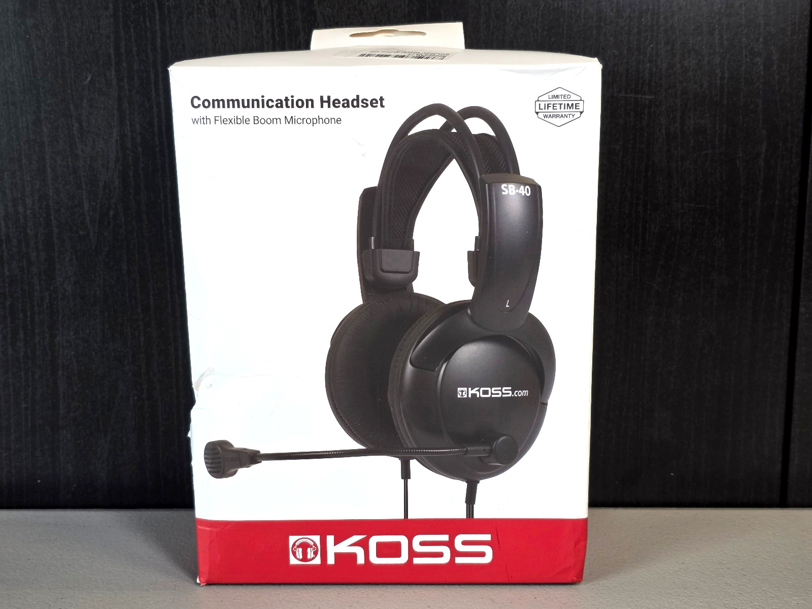 Koss SB40 Wired Communication Headset w/ Flexible Boom Mic -Black, 3.5mm Sealed