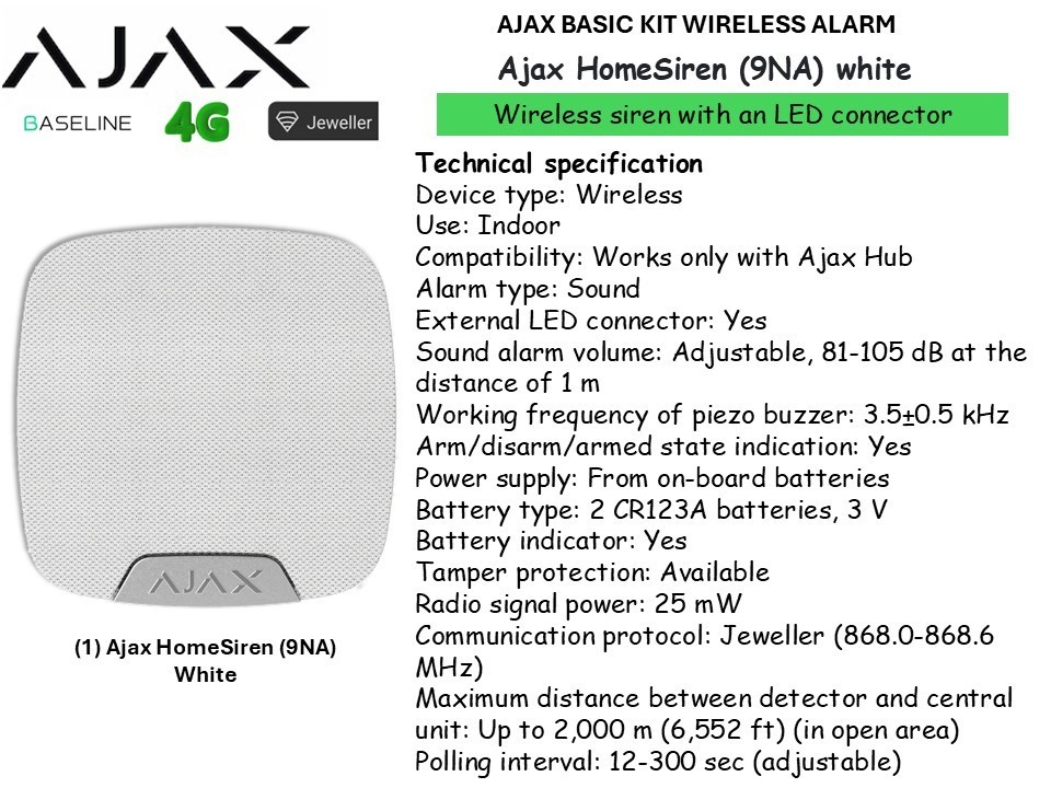 Ajax BASIC KIT HUB2 (4G) ETHERNET WIRELESS ALARM