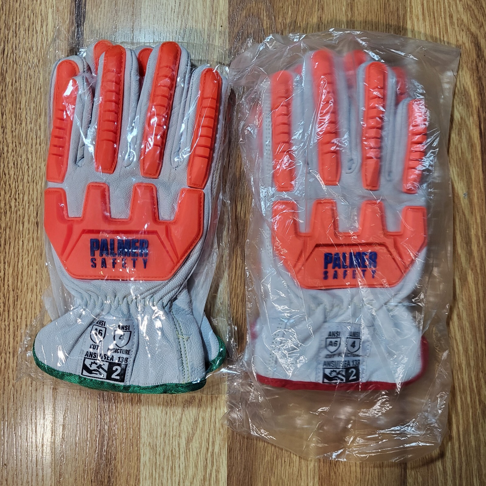 2 Pair Palmer Safety Cut Resistant Impact Glove G9050 Leather/Aramid Medium