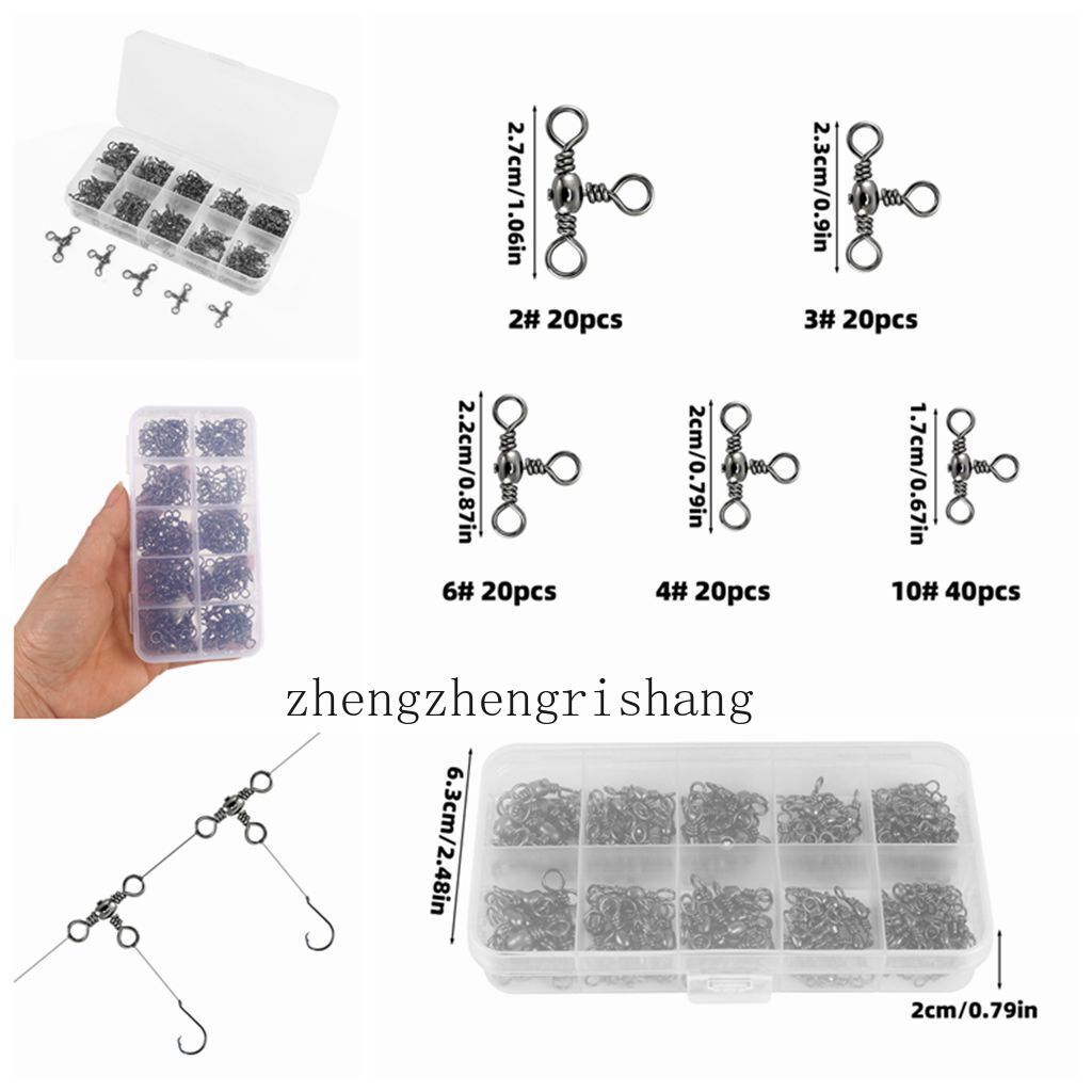 5 Size 120pcs 3 Way Swivels Cross Line Barrel T-Turn Swivel Surf Fishing Tackle