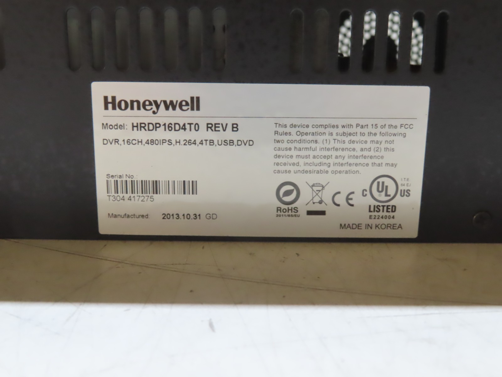 Honeywell Security HRDP16D4T0 Rev B Digital Video Recorder. Tested