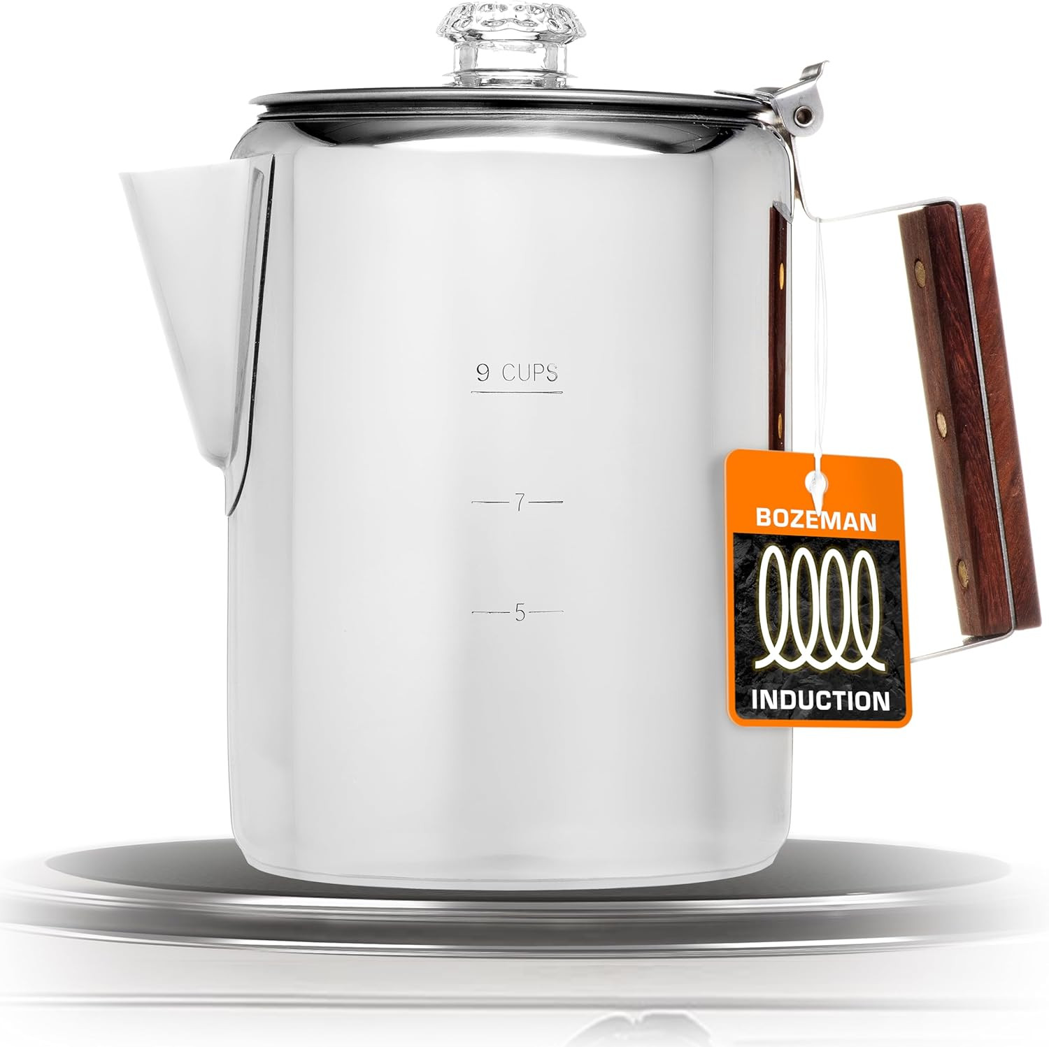 9 Cup Coffee Percolator Stainless Steel Induction Stovetop Camping Pot