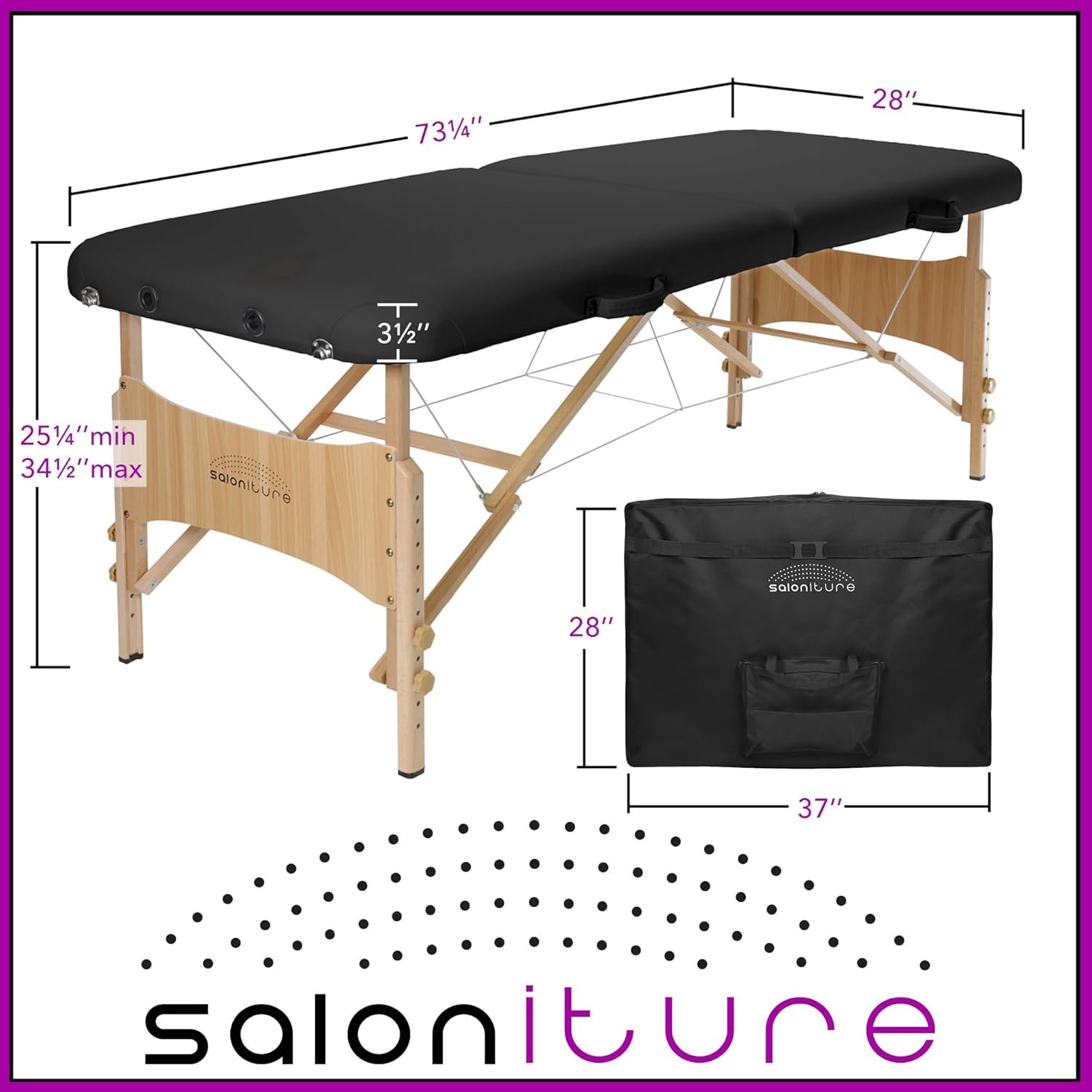 Saloniture Basic Portable Folding Massage Table - Black, 117-BLK