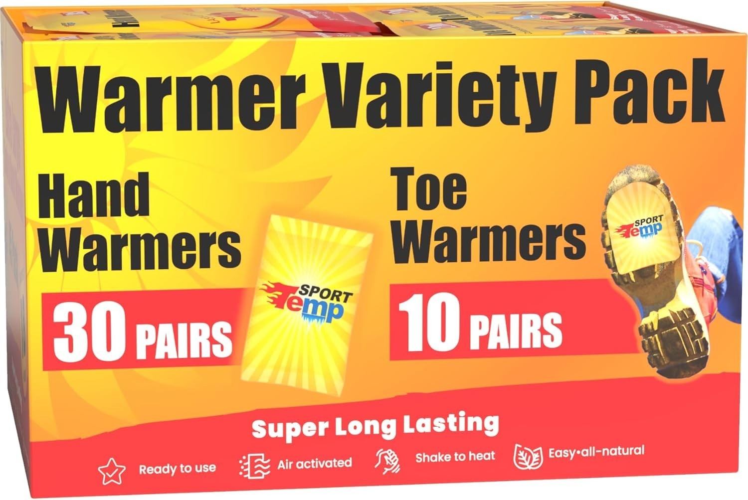 Hand & Toe Warmers - Variety Pack, 30 Pairs Hand Warmers, 10 Pairs Toe Warmers W