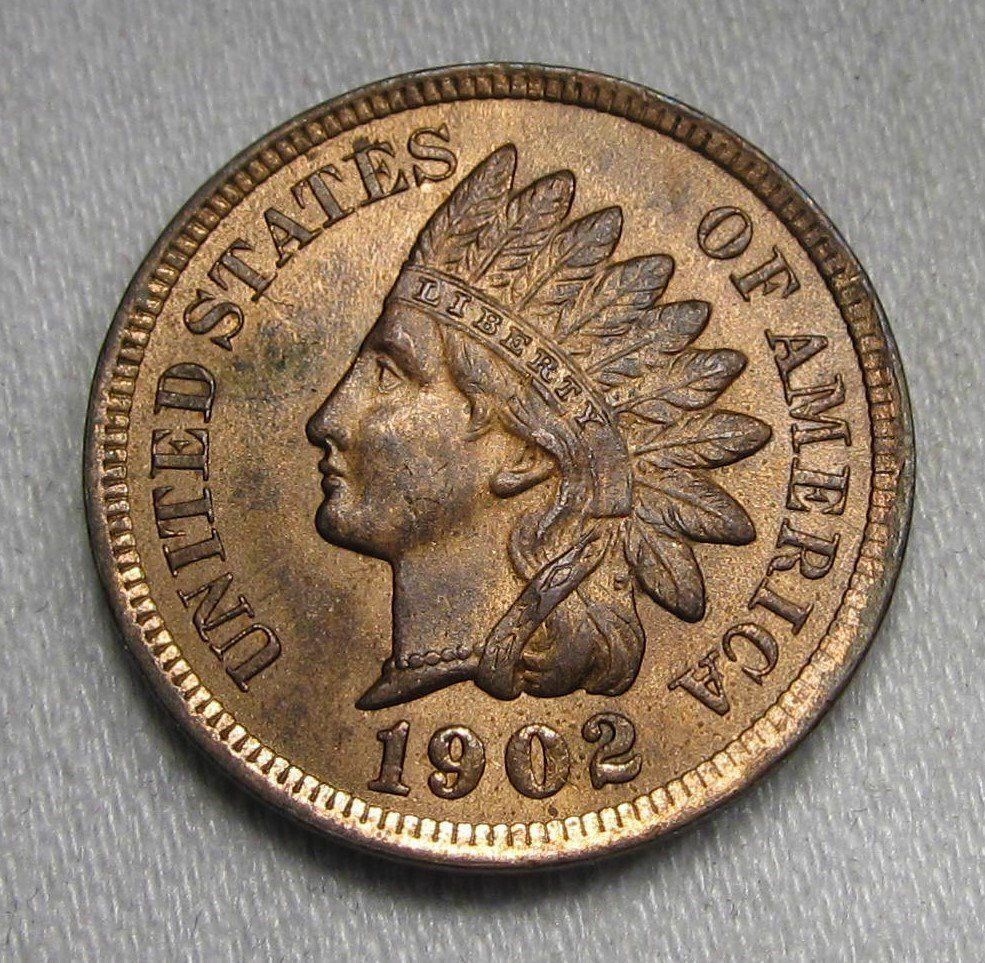 1902 Indian Cent Mostly Red Nice & Original CH UNC RED & BROWN AD133