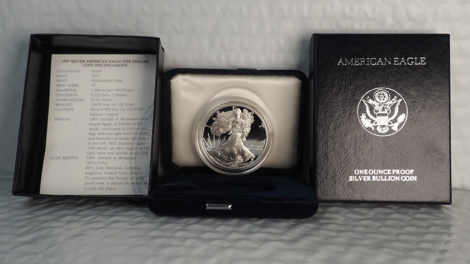 1997-P $1 AMERICAN SILVER PROOF EAGLE w/OGP & COA - FREE SHIPPING!