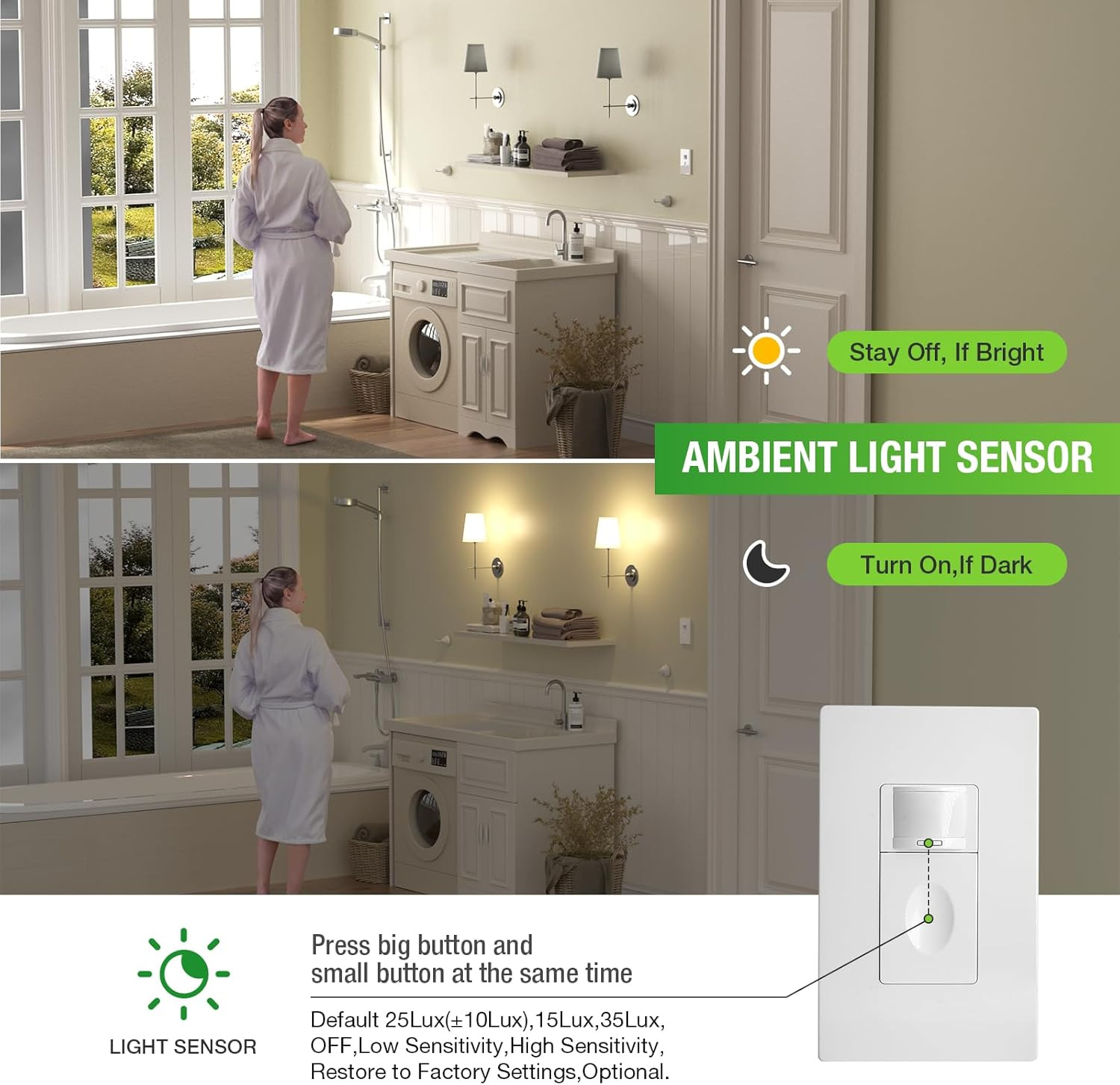 RAYZEEK Motion Sensor Light Switch, No Neutral Wire Required, No Ground Wire Nee