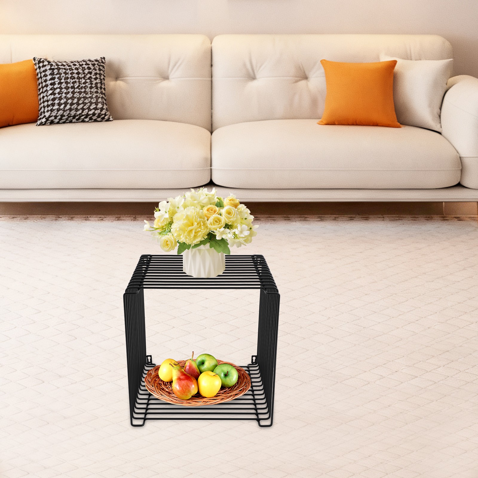 4-color Square Side Table, Iron Multi-Purpose Side Table, Square Cage End Table