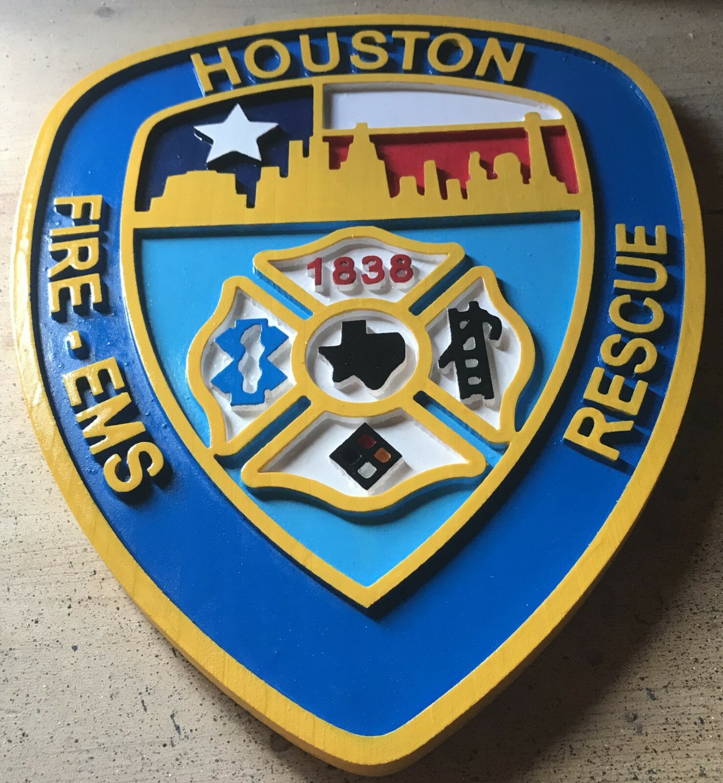 Fire Department Houston 3D routed wood patch plaque sign Custom